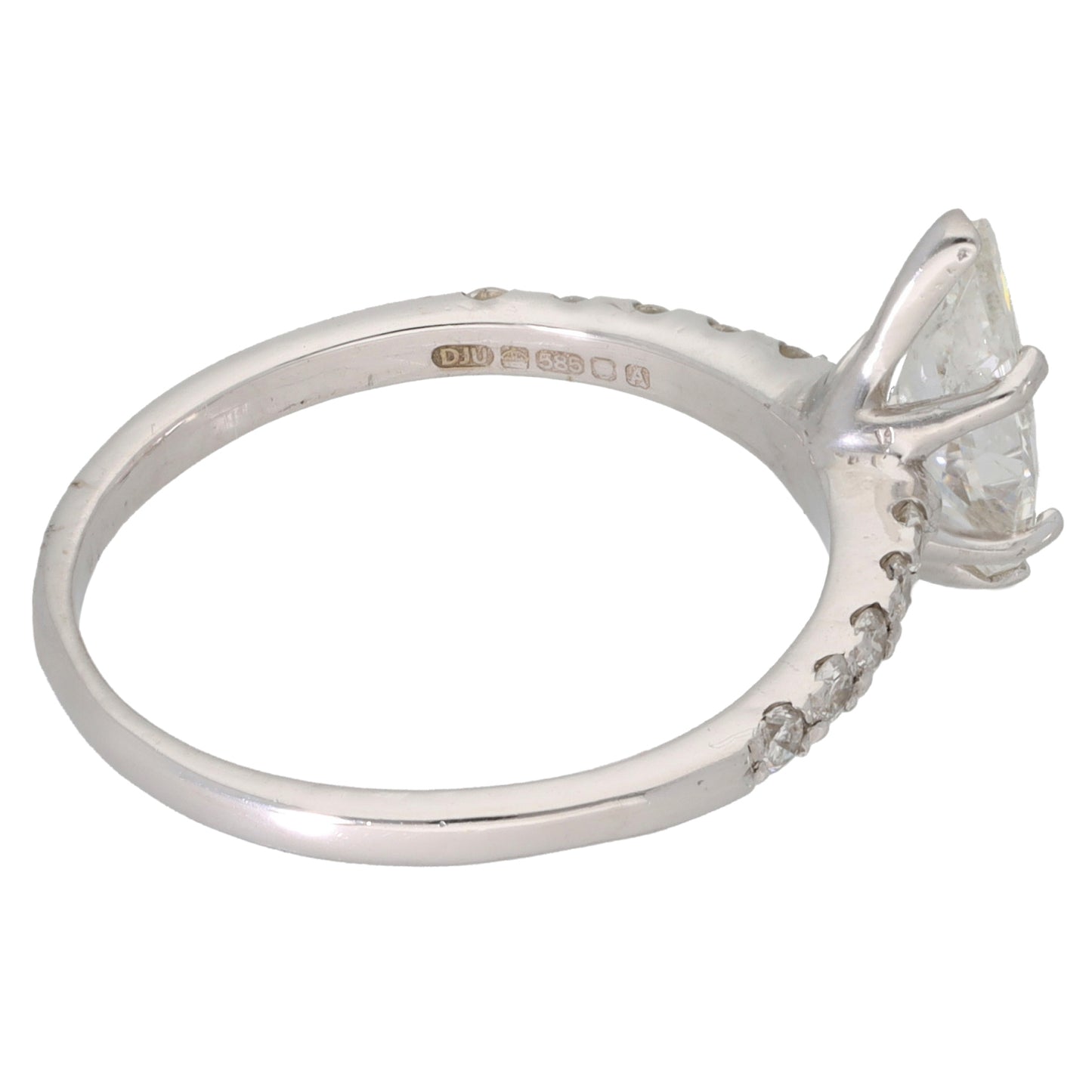 14ct White Gold 1.20ct Diamond Solitaire Ring With Accent Stones Size L