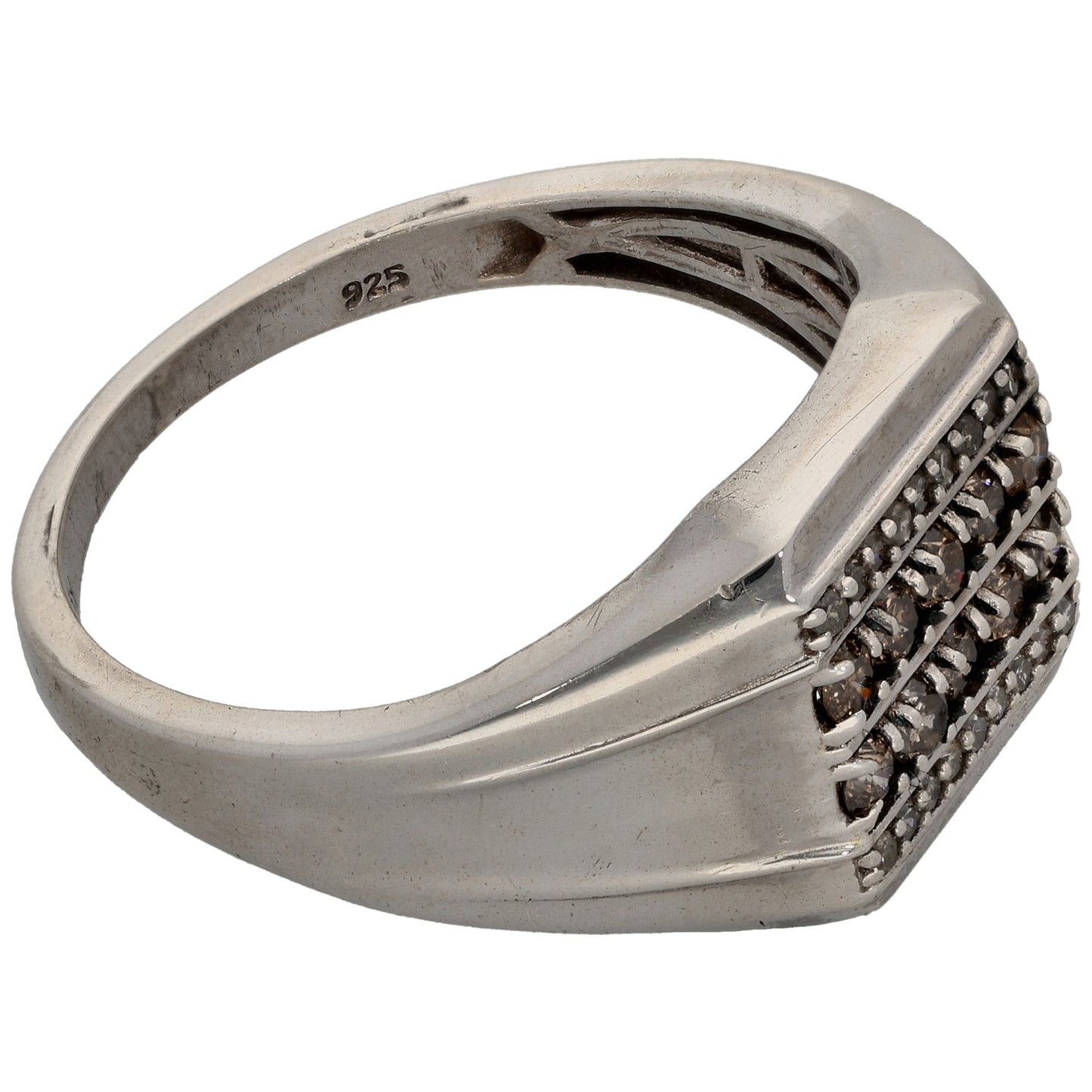 Sterling Silver 0.49ct Diamond Patterned Signet Ring Size Z+3