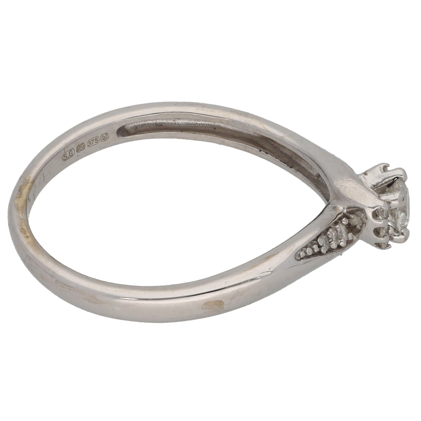 9ct White Gold 0.17ct Diamond Solitaire Ring With Accent Stones Size M