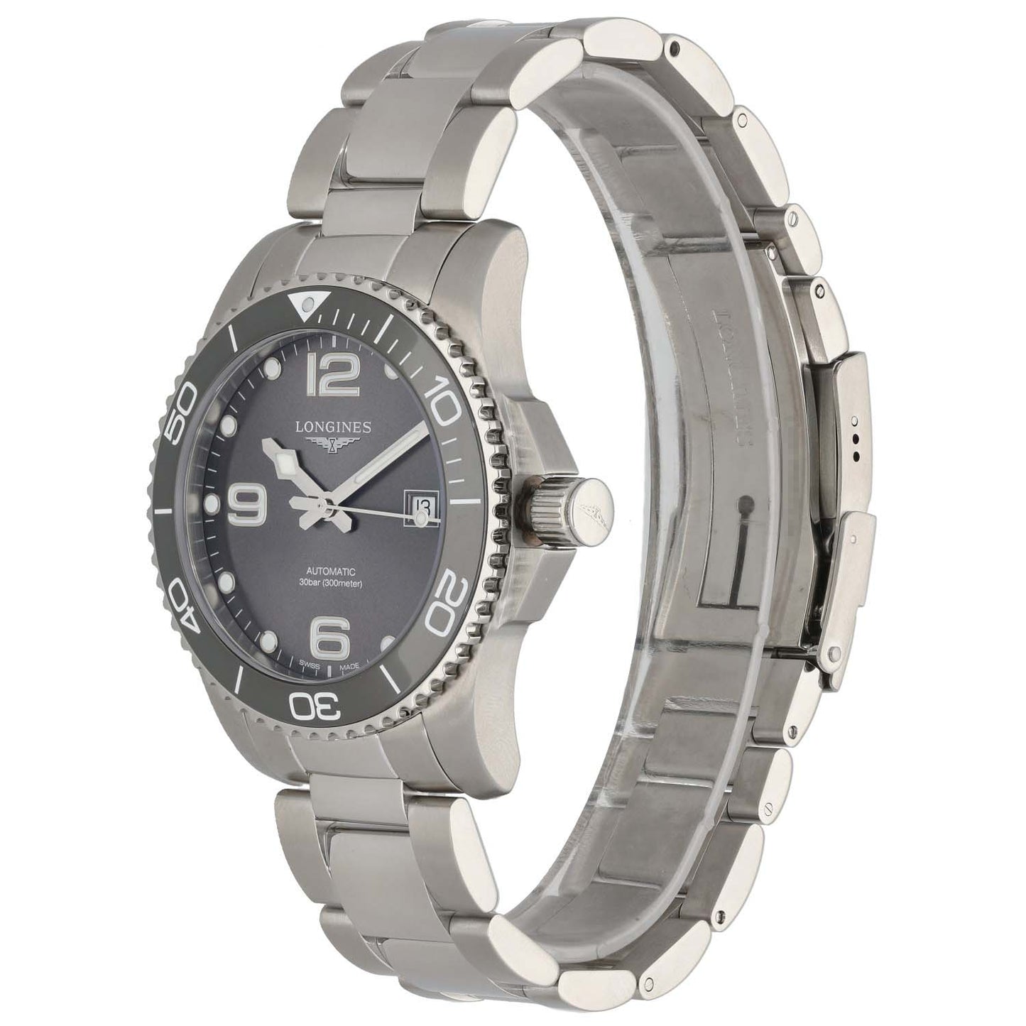 Longines Hydro Conquest L3.781.4, Stainless Steel, Grey Dial, Front Angle Image