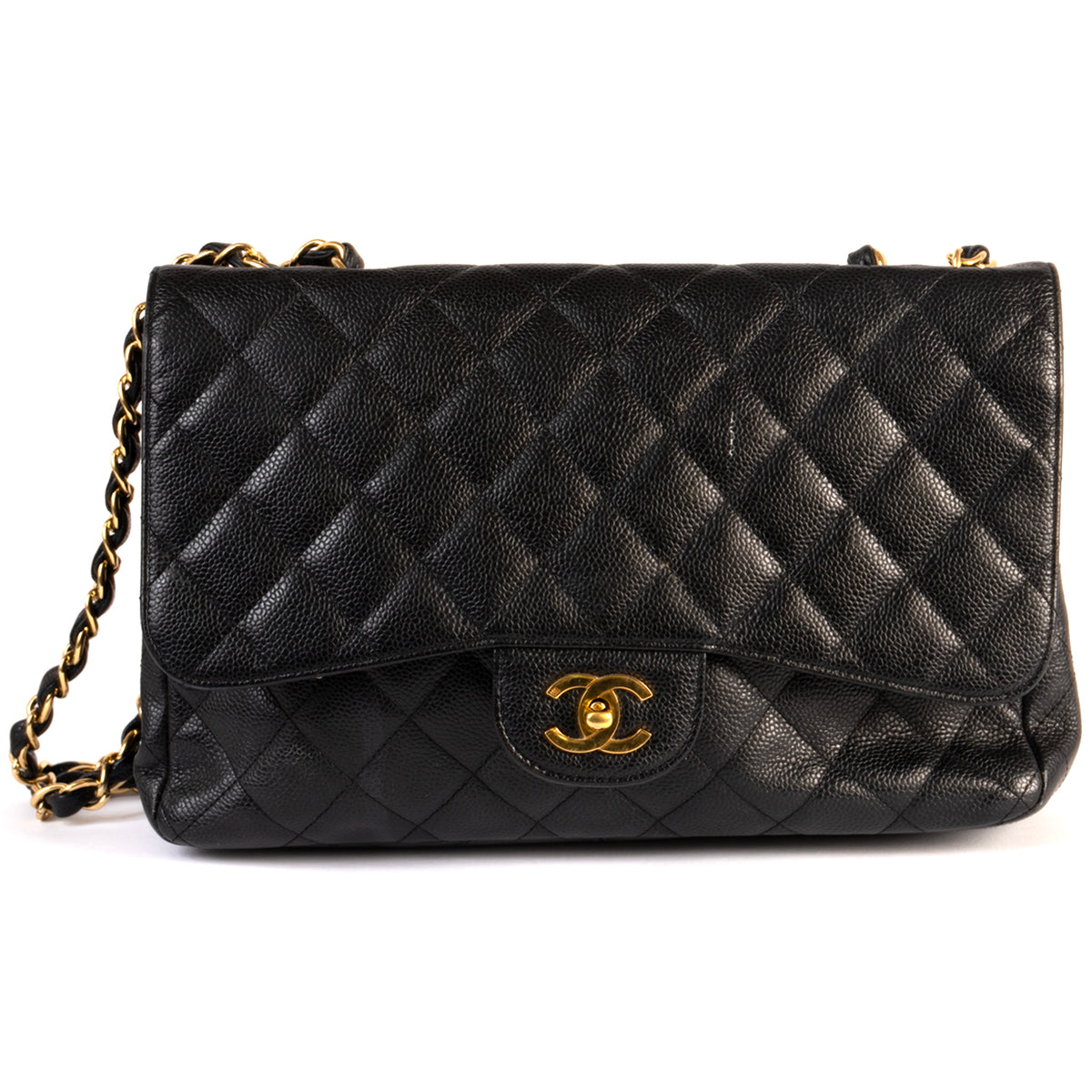 Chanel Classic Single Flap Caviar Leather Bag - Black