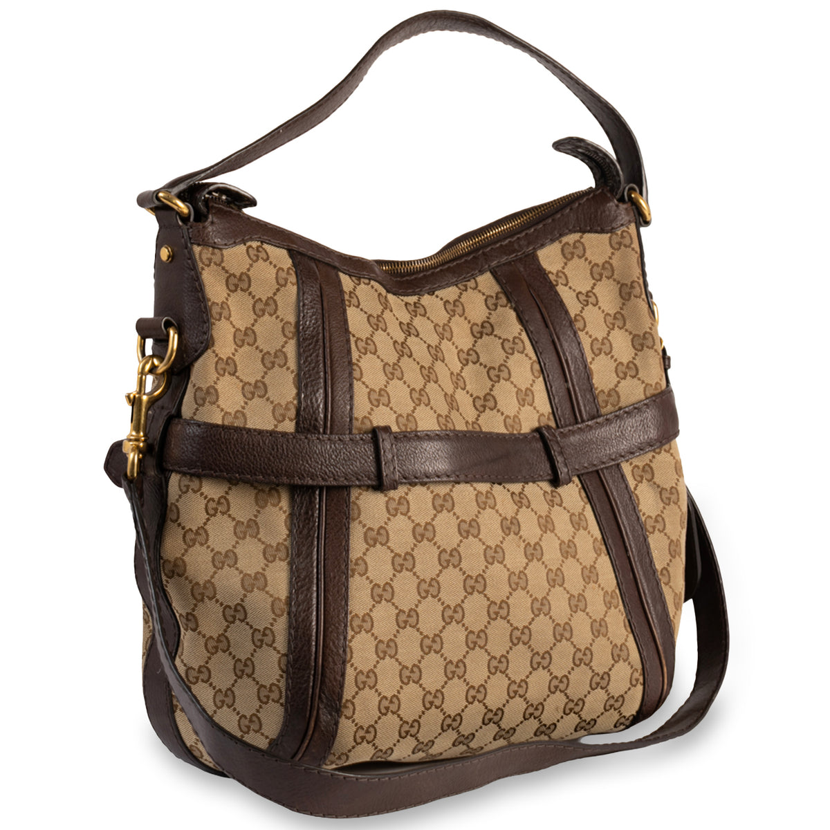 Gucci Running Satchel GG Monogram Canvas Bag - Brown