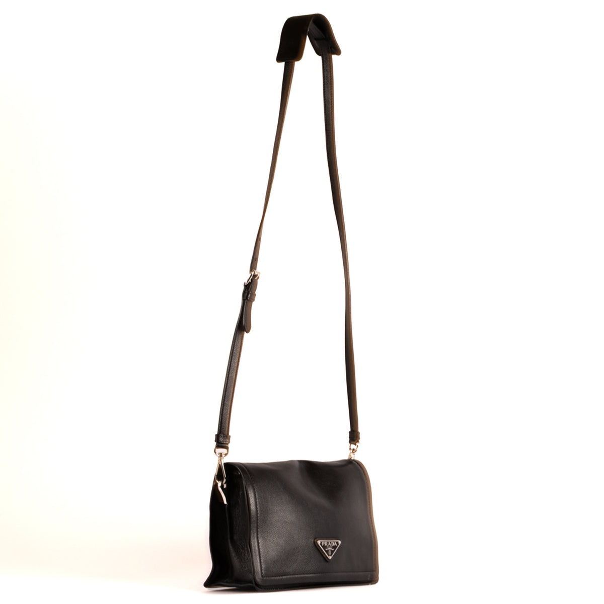Prada Glace Plain Leather Crossbody Bag - Black