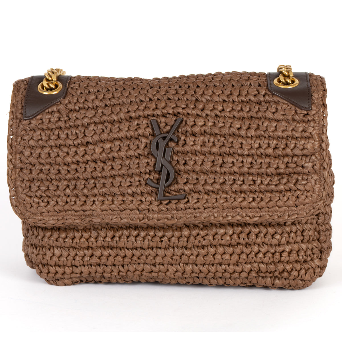 Yves Saint Laurent Niki Medium Raffia Shoulder Bag - Brown