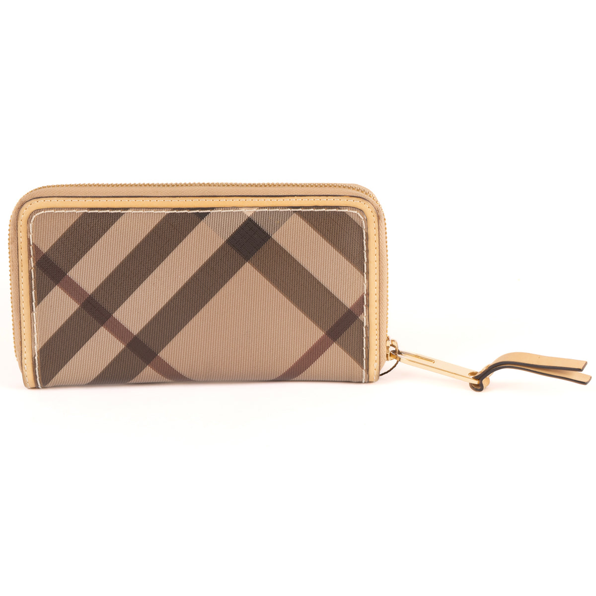 Burberry Zip Around Wallet Nova Check Coated Canvas Purse - Beige