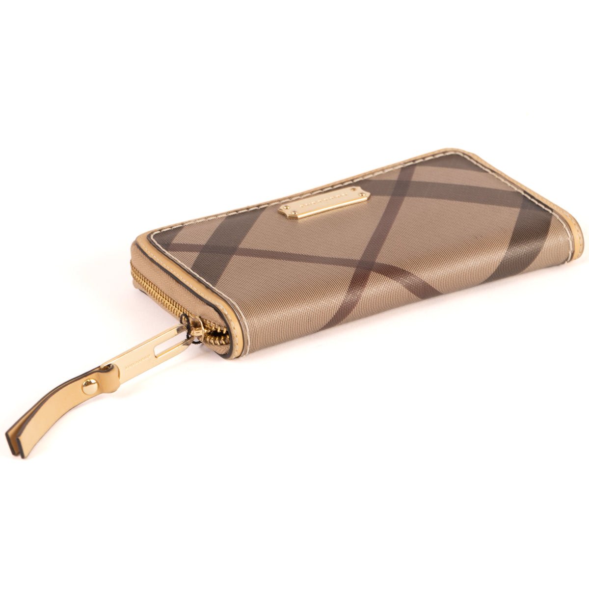 Burberry Zip Around Wallet Nova Check Coated Canvas Purse - Beige