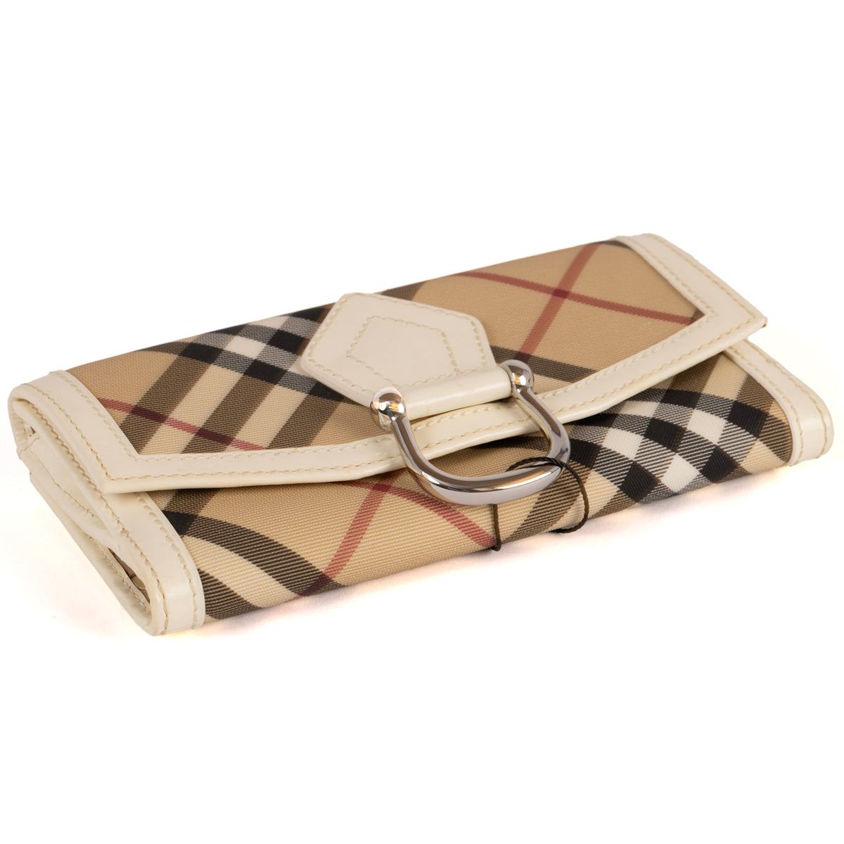 Burberry Purse Nova Check PVC Leather Wallet - White & Beige