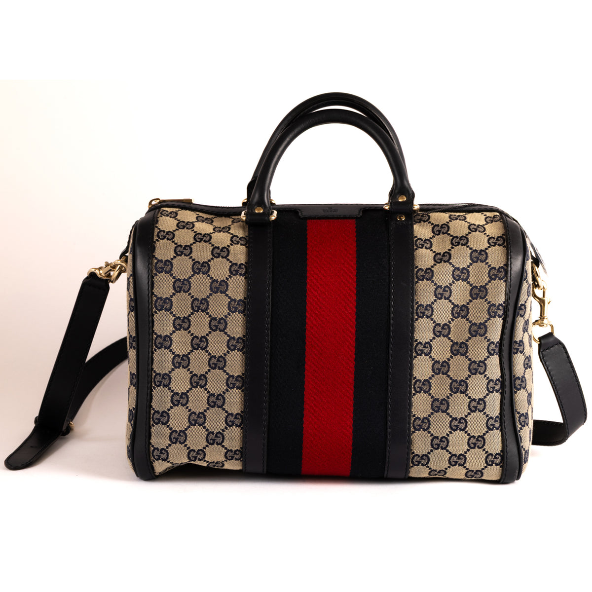 Gucci Boston GG Monogram Leather Travel Bag - Beige & Blue