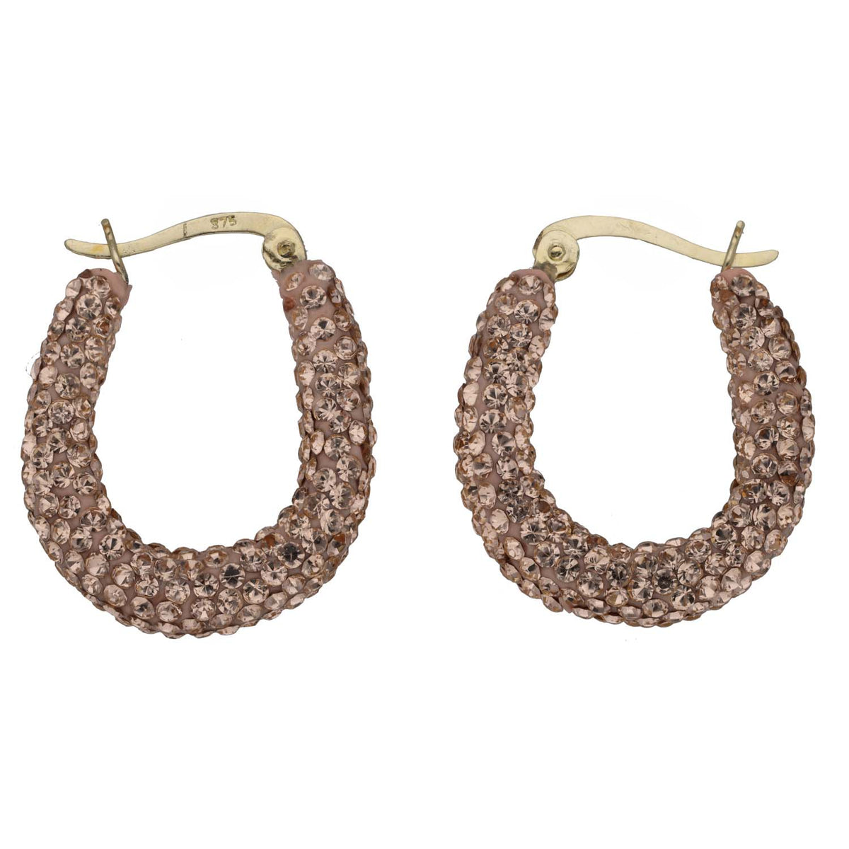 New 9ct Gold 22mm Crystal Champagne Hoop Earrings