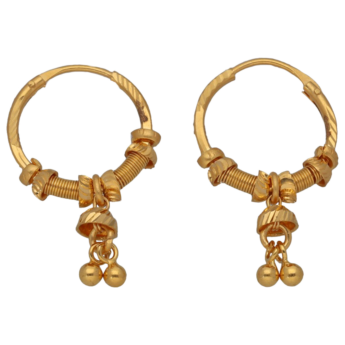 New 22ct Gold Beaded Tassel Hoop Earrings