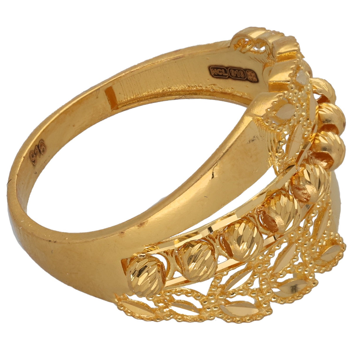New 22ct Yellow Gold Beaded Floral Ring Size P