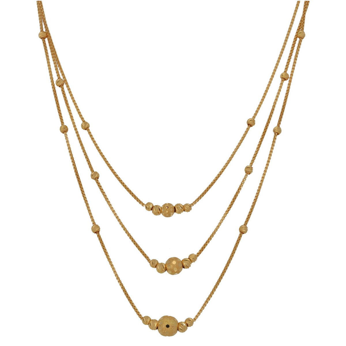 New 22ct Gold Triple Layer Beaded Necklace 22"