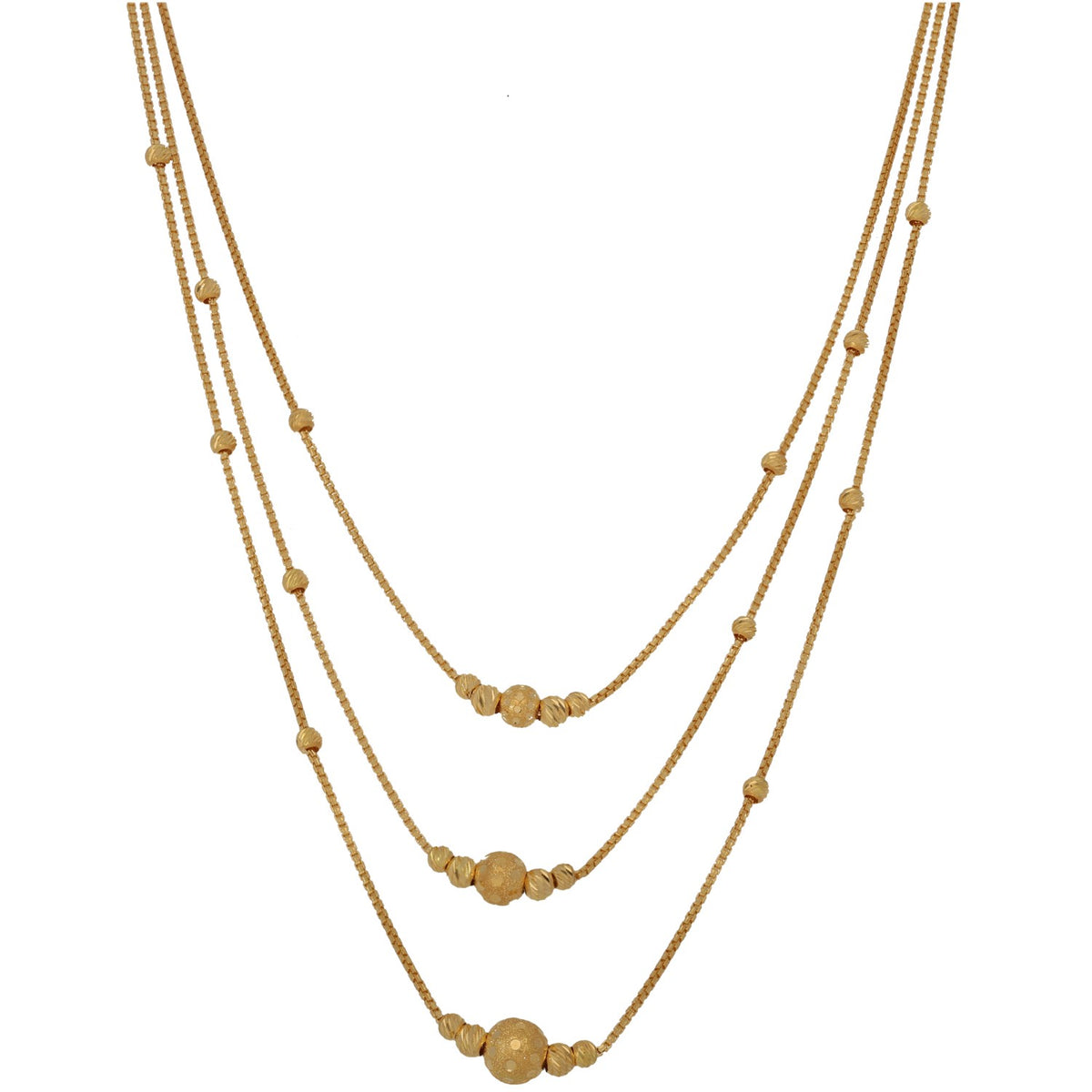 New 22ct Gold Triple Layer Beaded Necklace 22"