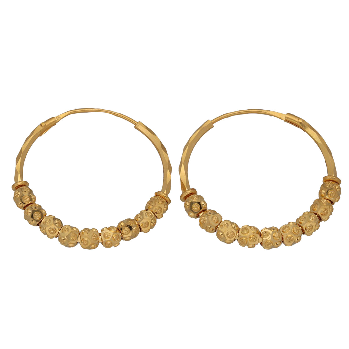 New 22ct Gold Stacked Football Beaded 25mm Hoop Earrings