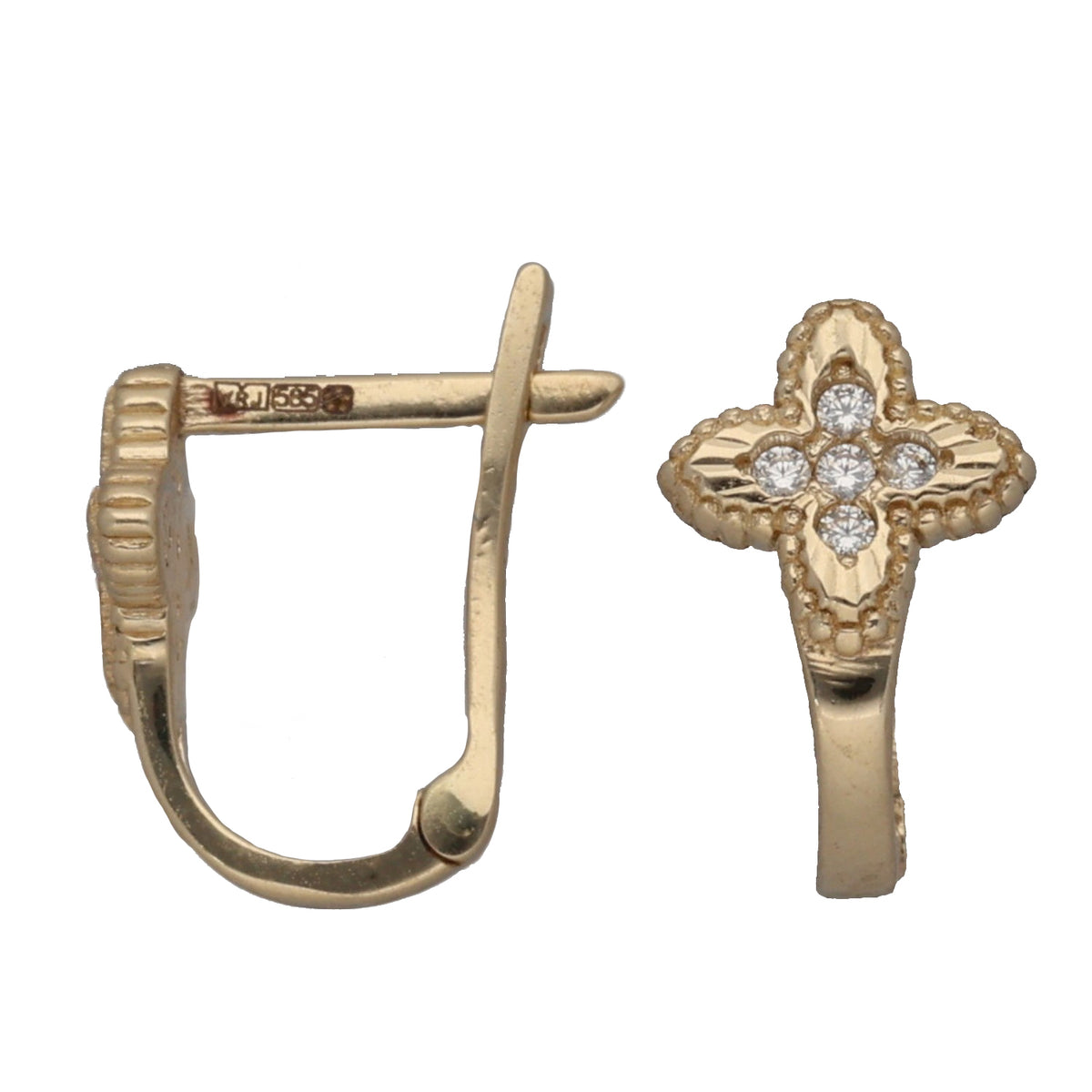 New 14ct Gold Cubic Zirconia Fancy Flower Huggie Earrings