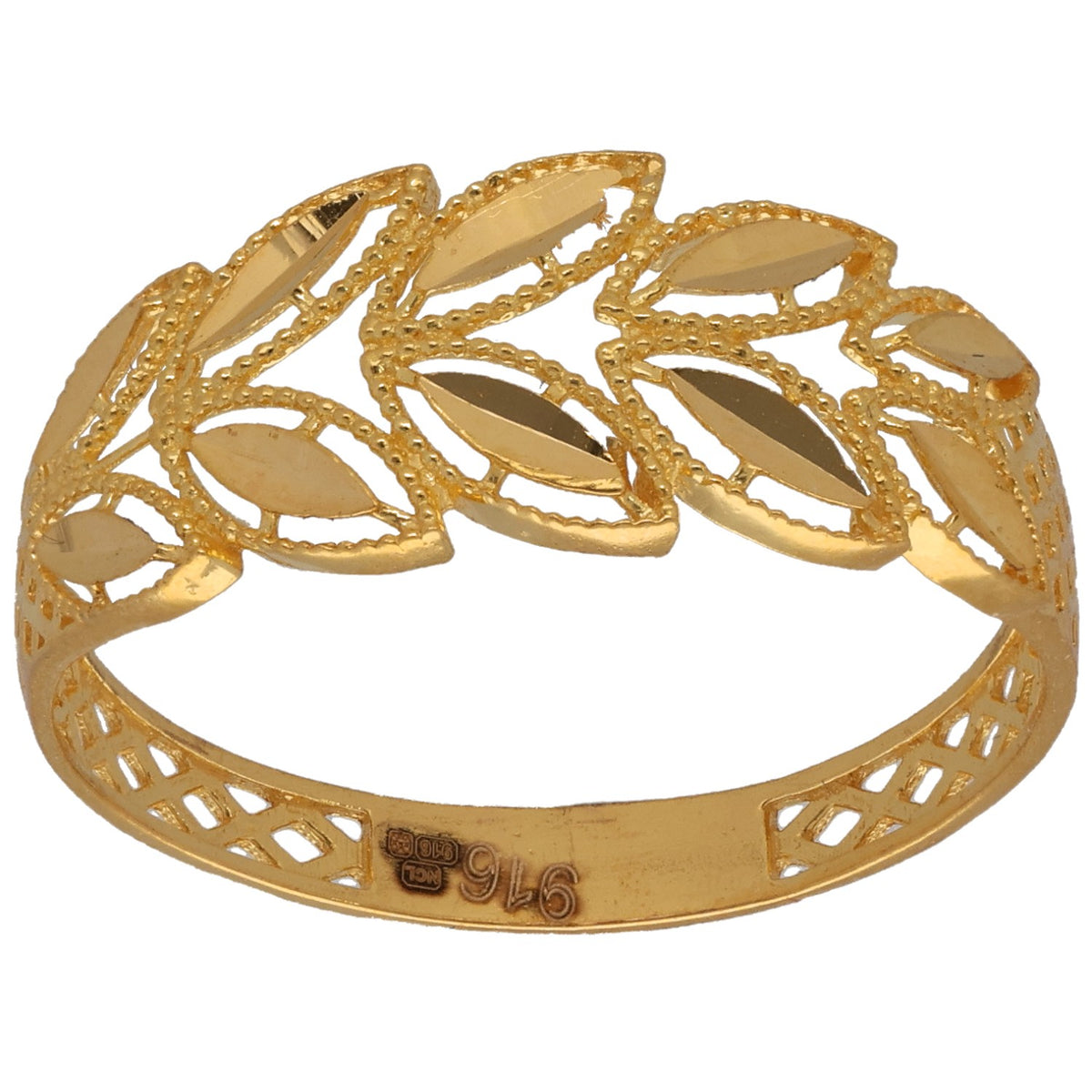 New 22ct Yellow Gold Beaded Floral Ring Size R