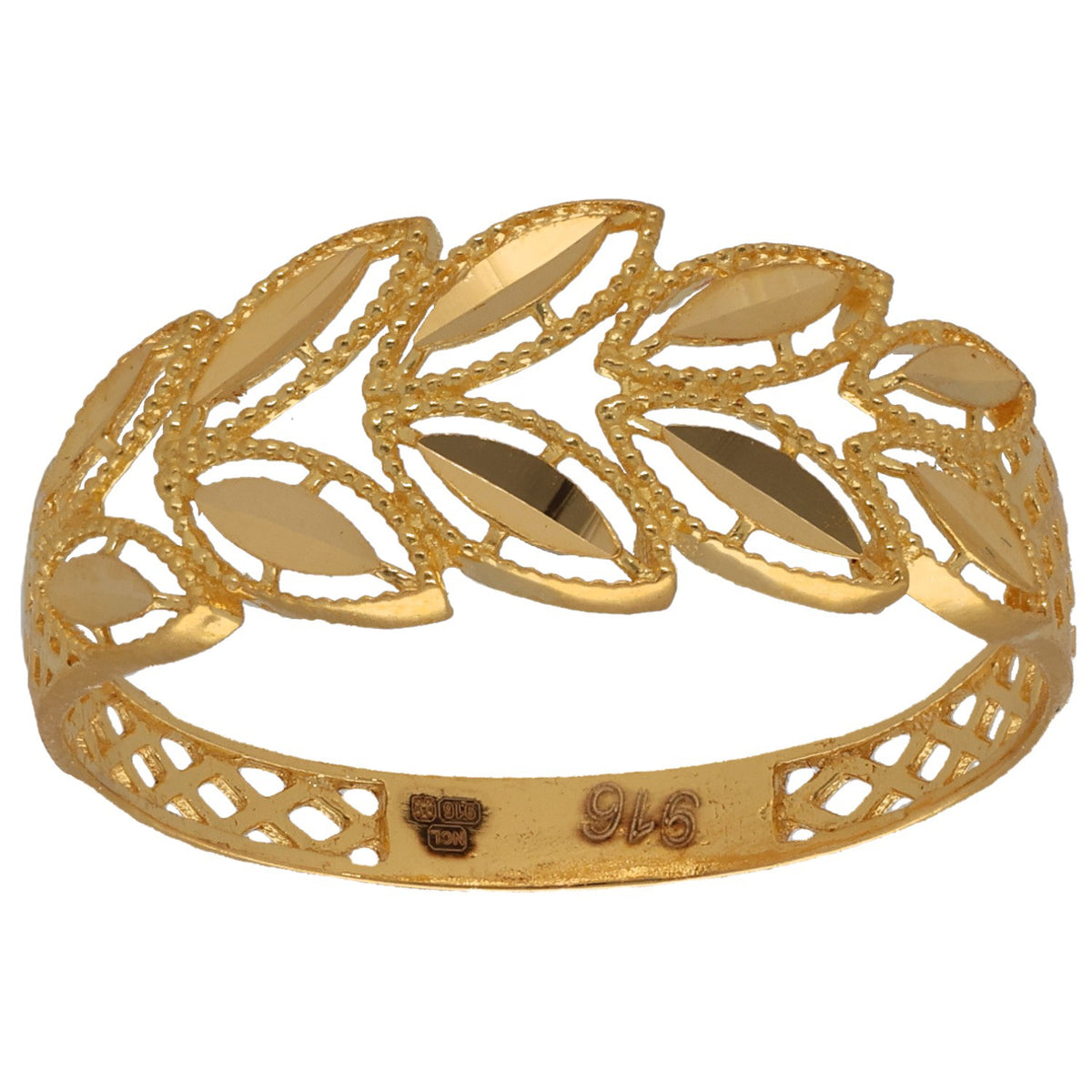 New 22ct Yellow Gold Beaded Floral Ring Size R