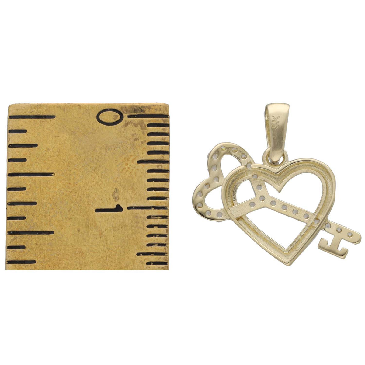New 9ct Gold Cubic Zirconia Key Heart Pendant
