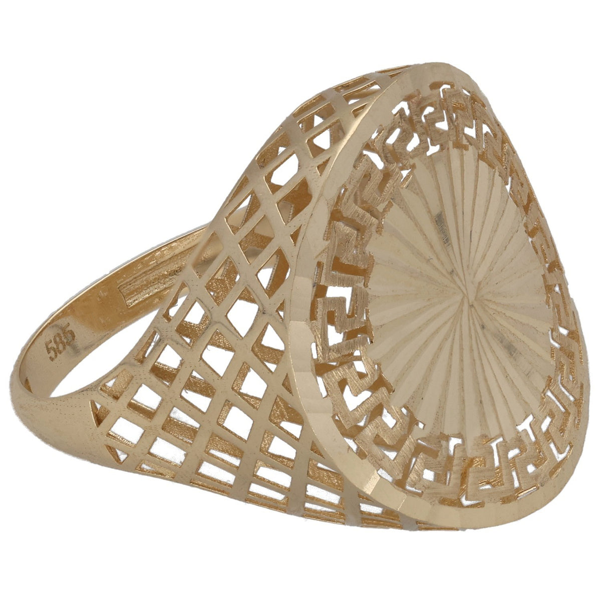 New 14ct Gold Greek Key Trim Shield Ring Size Q