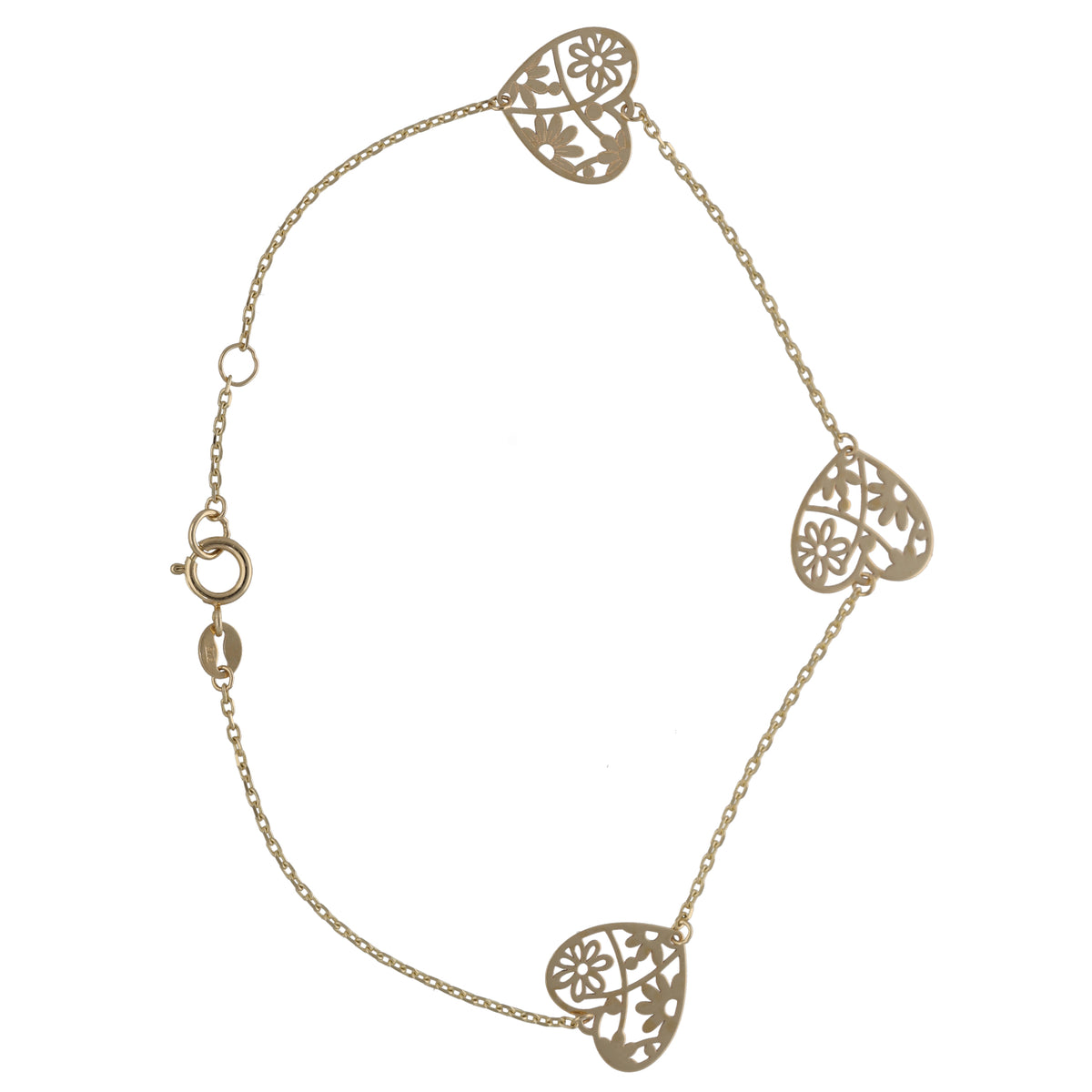 New 9ct Gold Filigree Heart Motif Bracelet