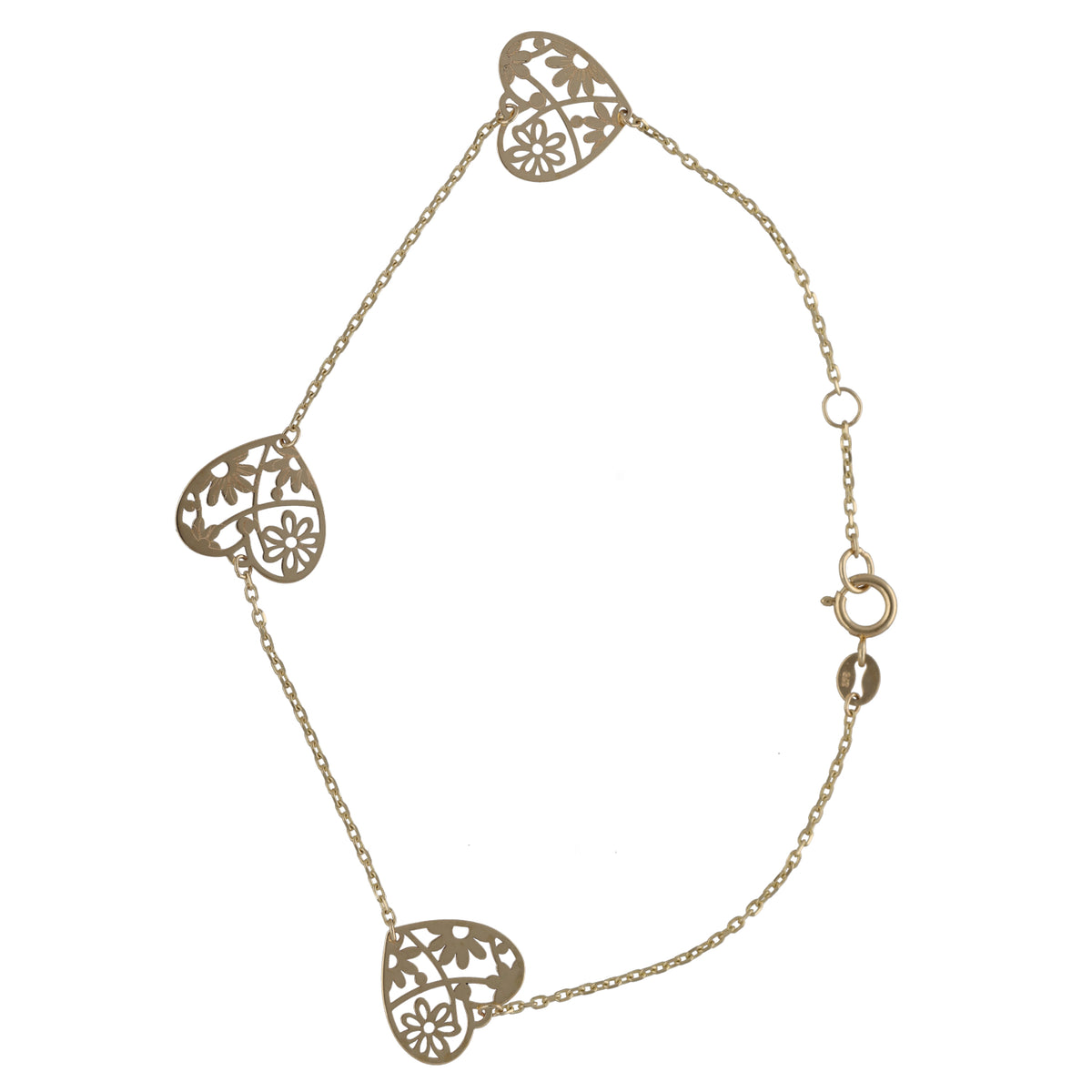 New 9ct Gold Filigree Heart Motif Bracelet
