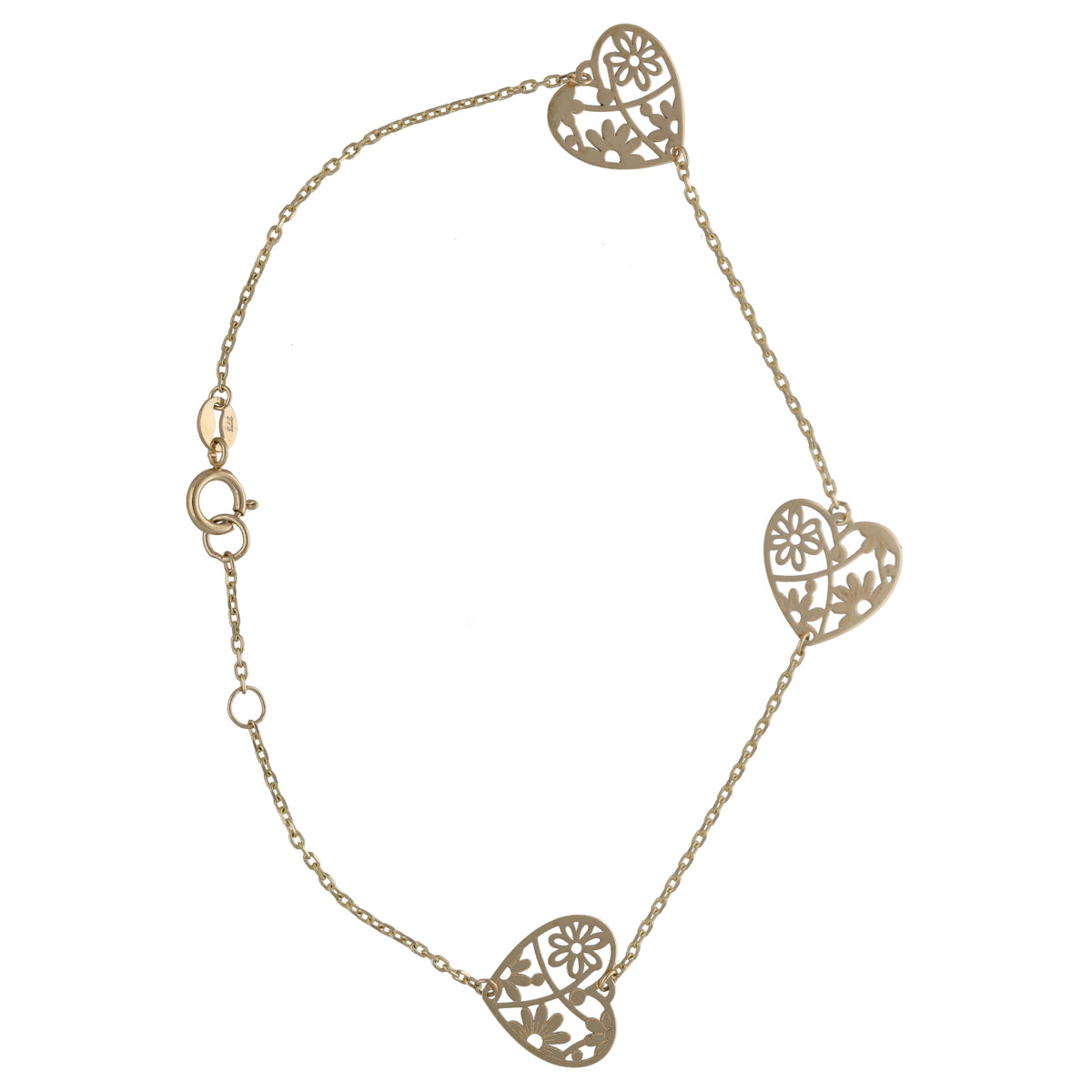 New 9ct Gold Filigree Heart Motif Bracelet