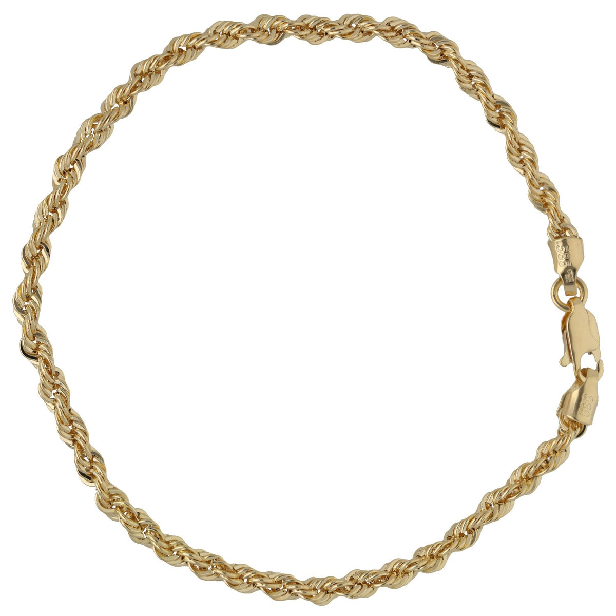 New 14ct Gold 3.3mm Rope Bracelet