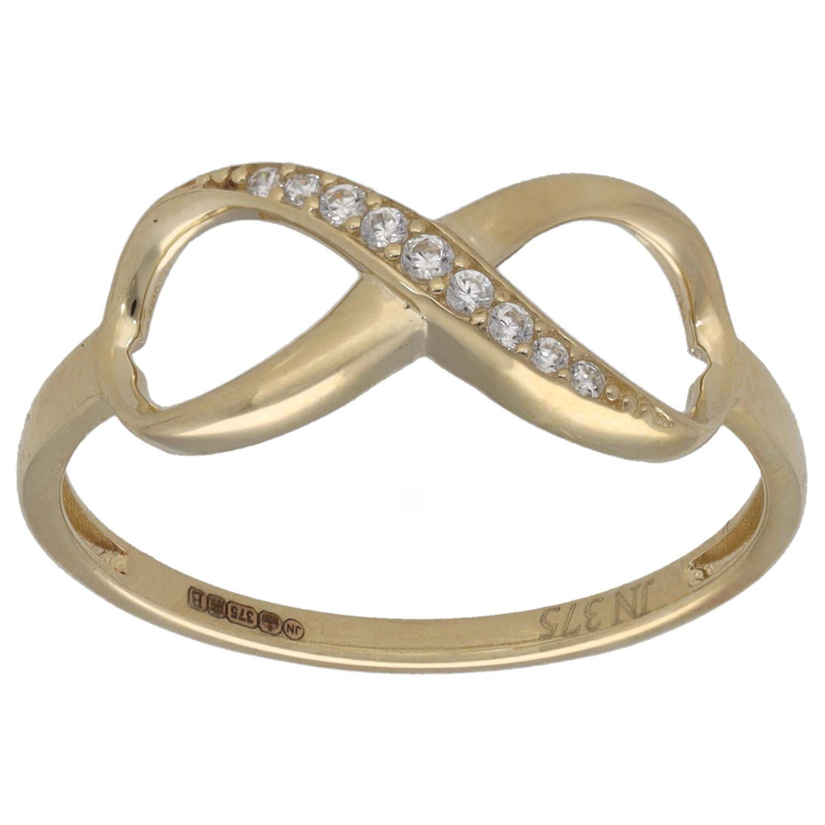 New 9ct Gold Cubic Zirconia Set Infinity Ring Size O
