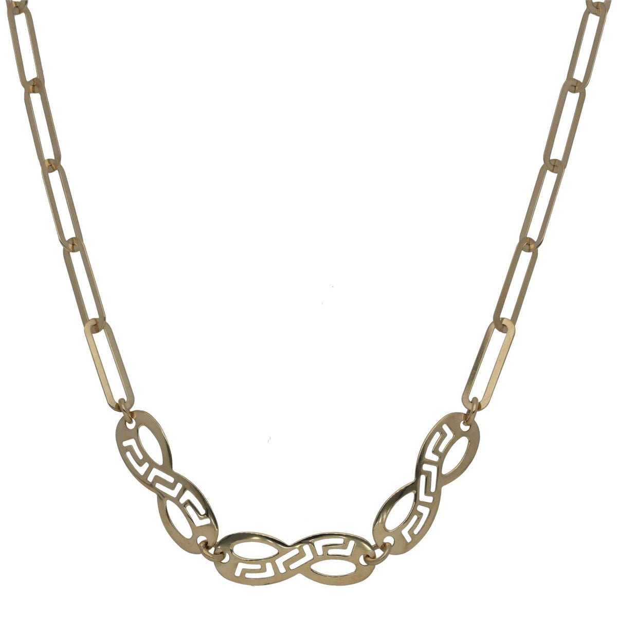 New 14ct Gold Paper Clip Greek Key Cut Out Infinity Necklace 18"