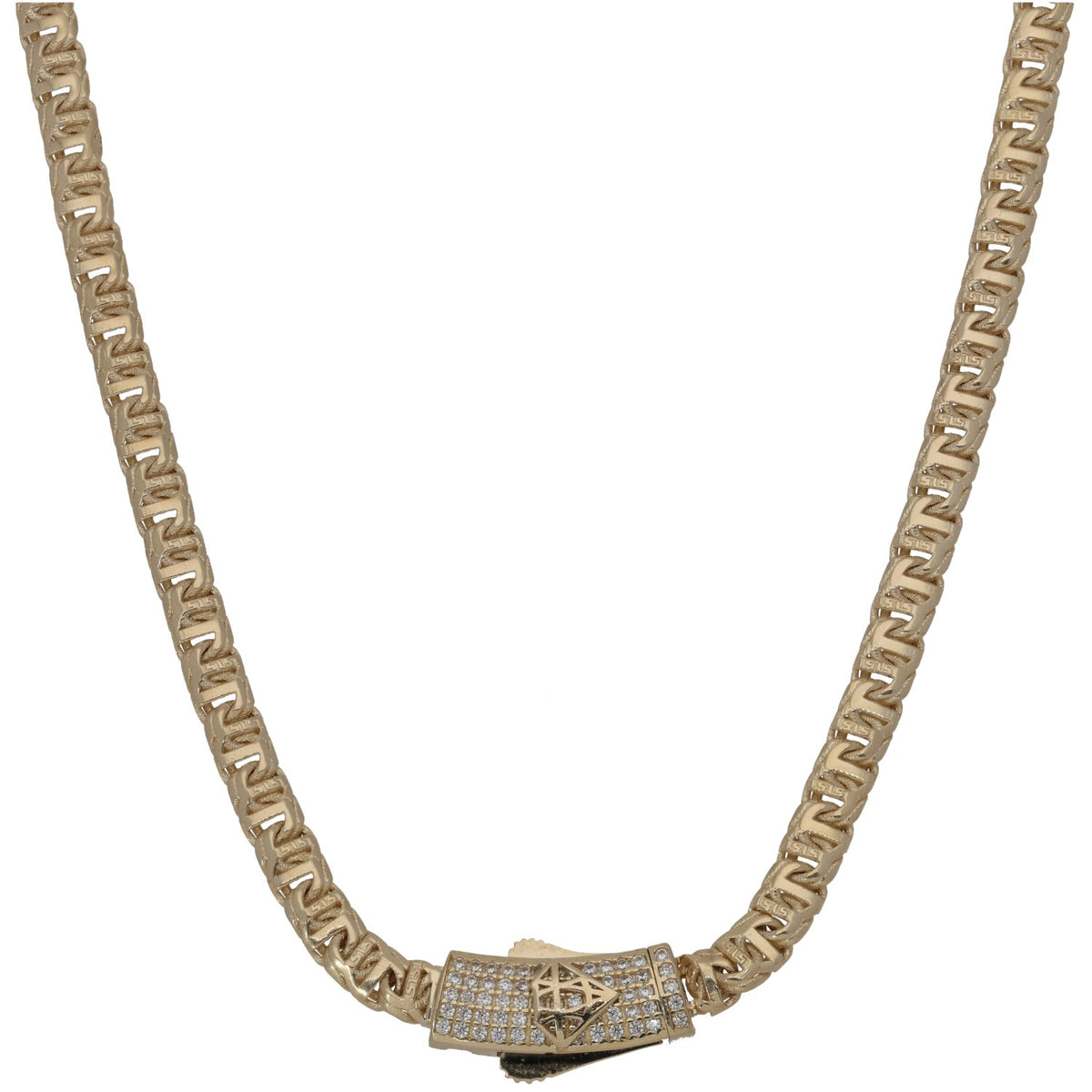 New 14ct Gold Cubic Zirconia Greek Key Mariner Chain 18"
