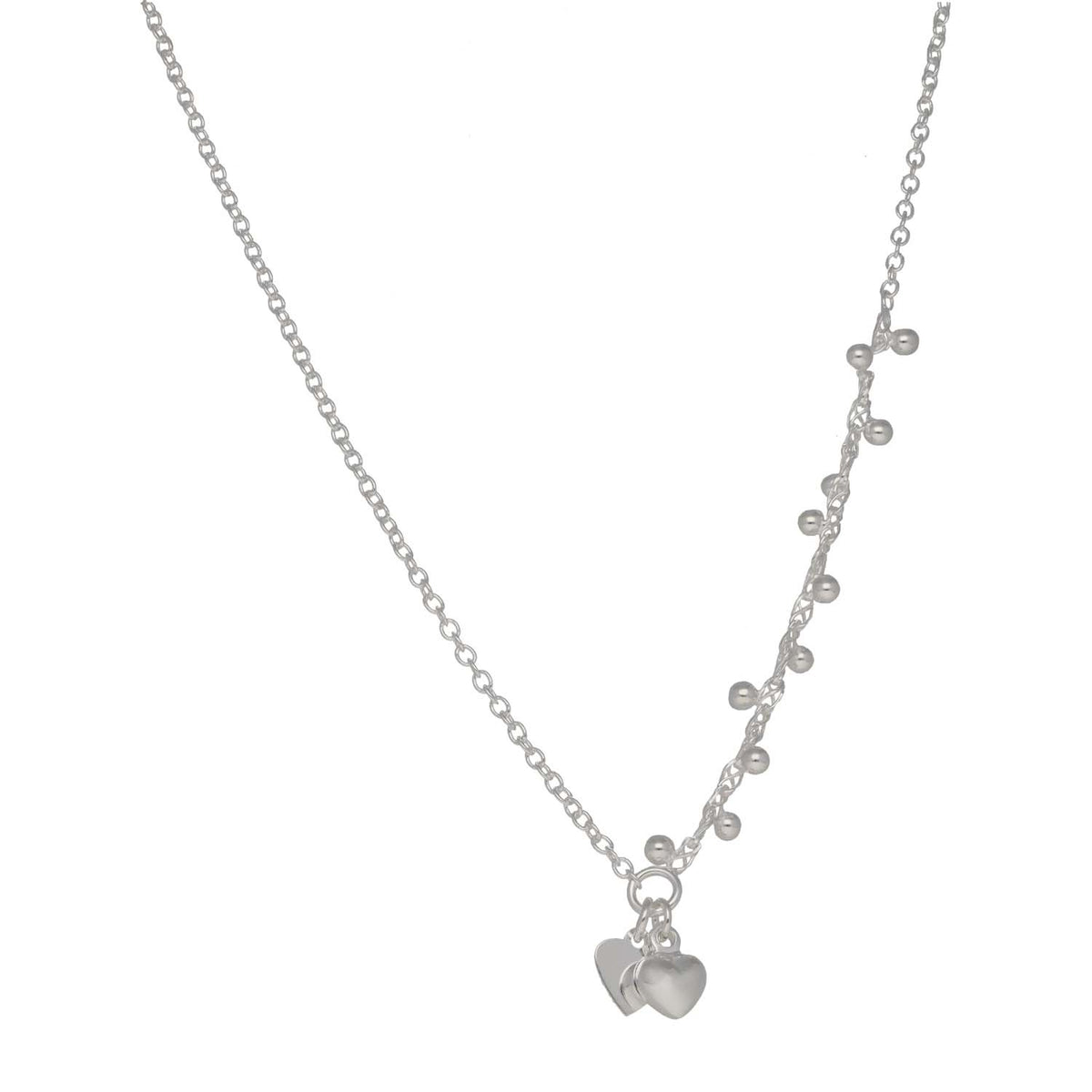 New Sterling Silver Beaded Heart Charm Chain 18"