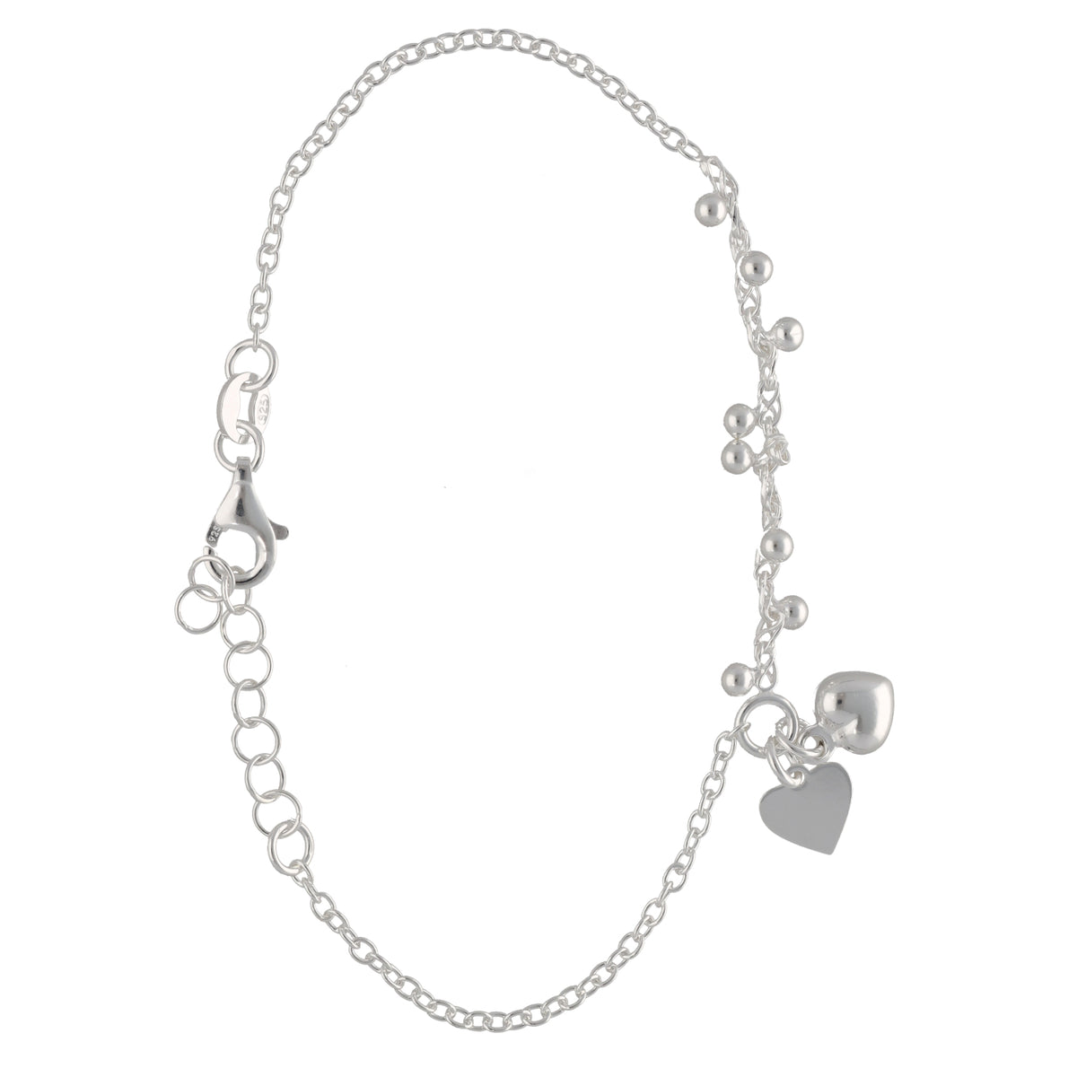 New Sterling Silver Beaded & Heart Bracelet