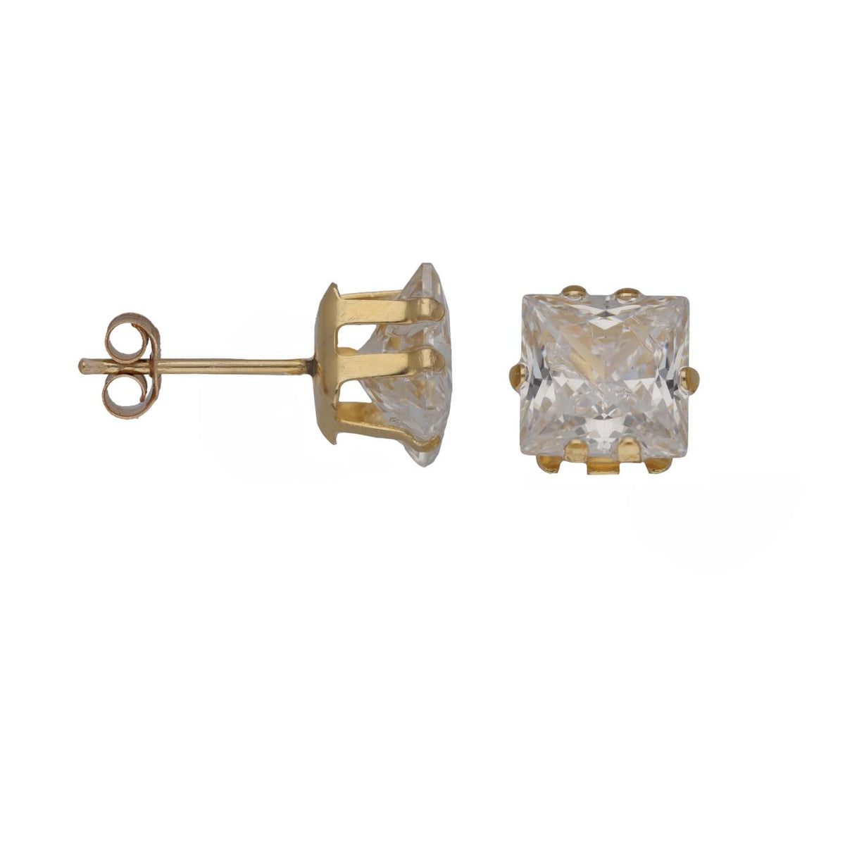 New 9ct Gold 7mm Cubic Zirconia Square Solitaire Earrings