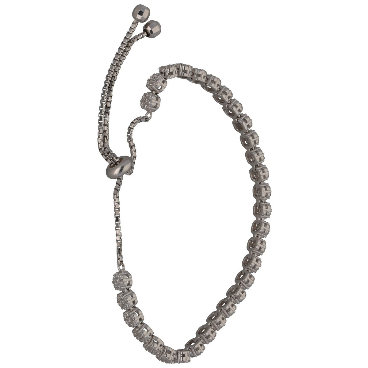 New Sterling Silver Cubic Zirconia 6 Point Adjustable Bracelet