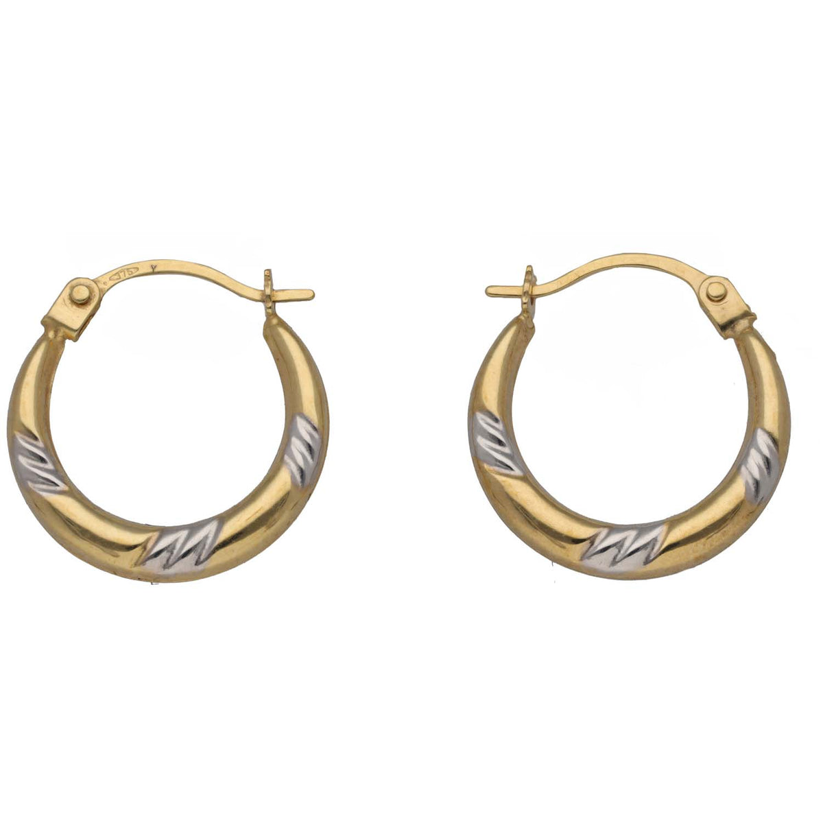 New 9ct Bi-Colour Gold 14mm Hoop Earrings