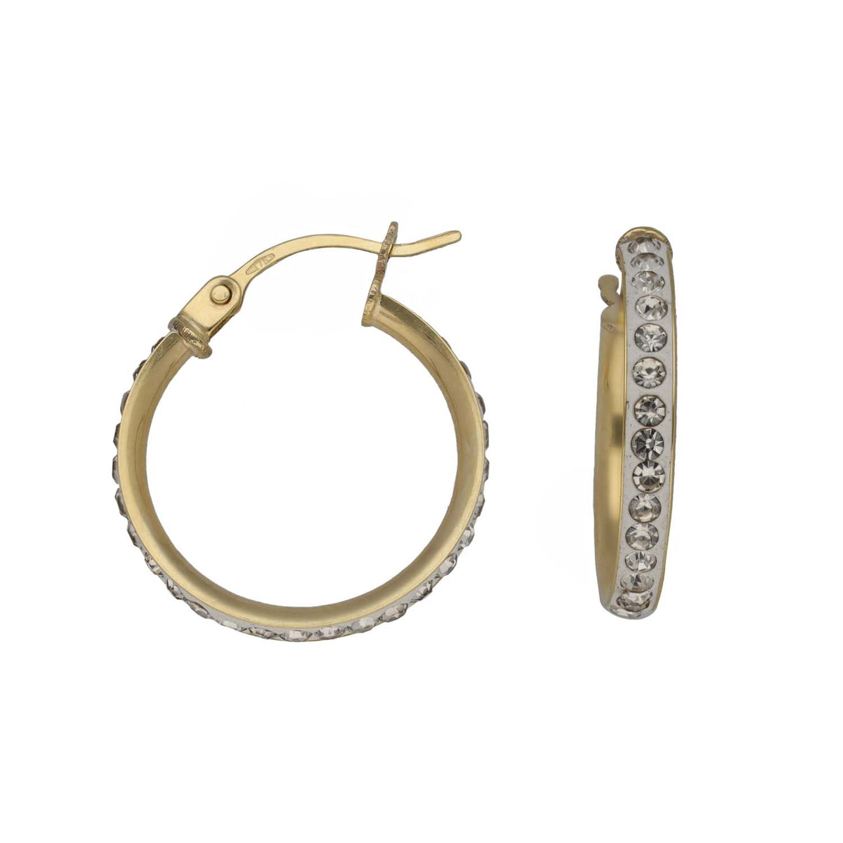 New 9ct Gold 15mm Crystal Hoop Earrings
