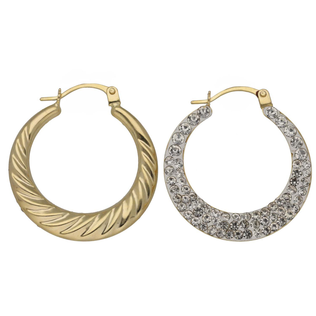New 9ct Gold 22mm Crystal Hoop Earrings