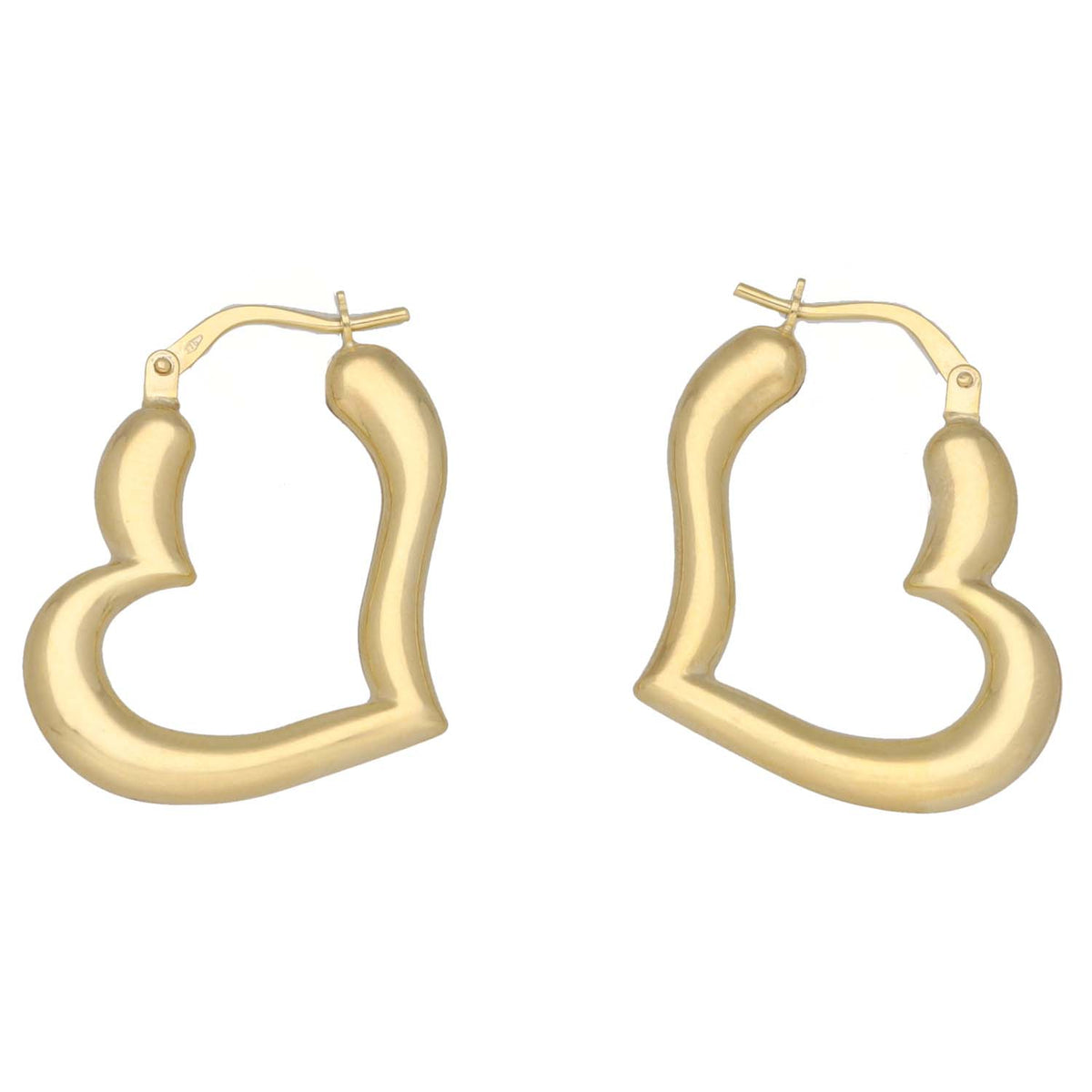 New 9ct Gold 24mm Heart Diamond Cut Hoop Earrings