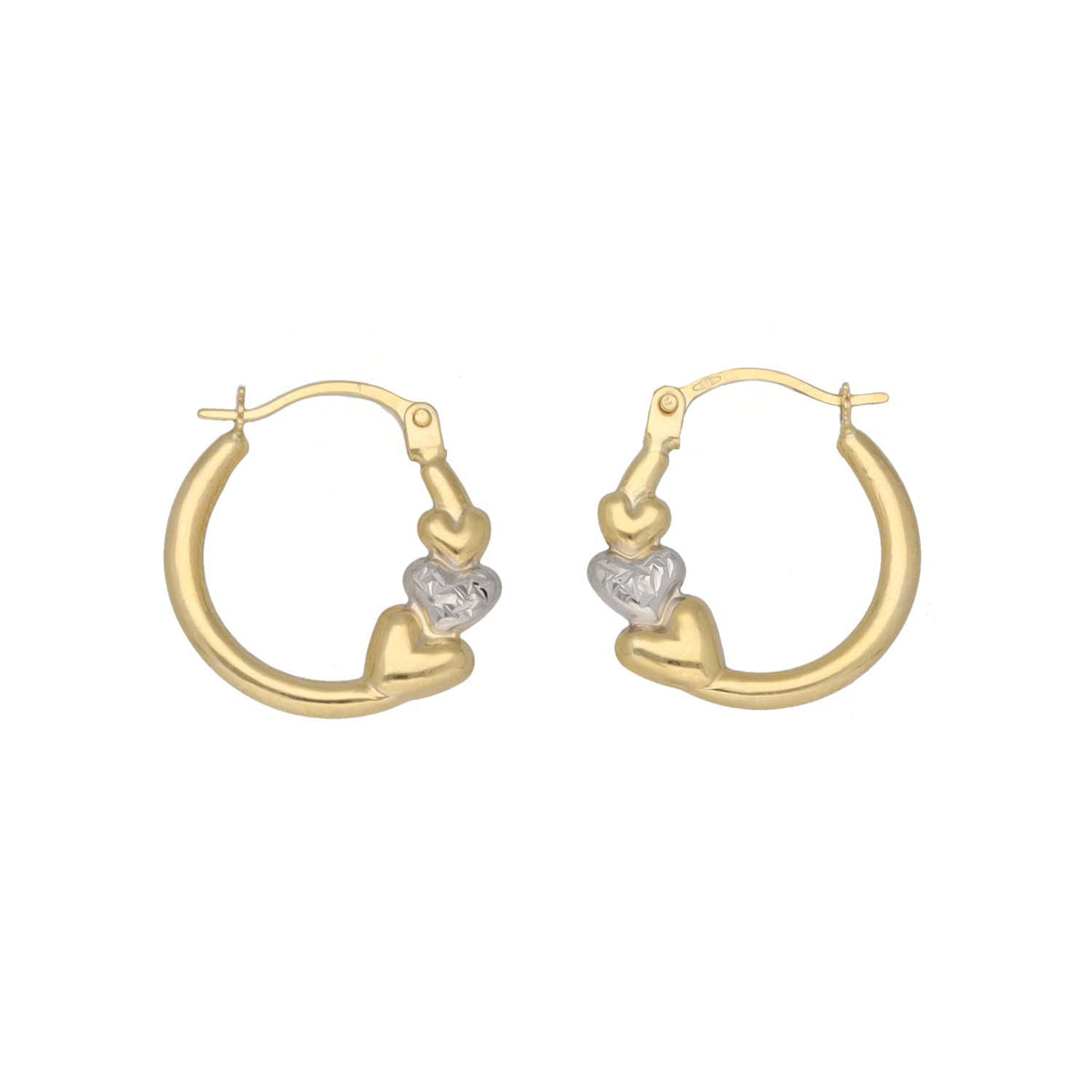 New 9ct Gold 16mm Triple Heart Hoop Earrings