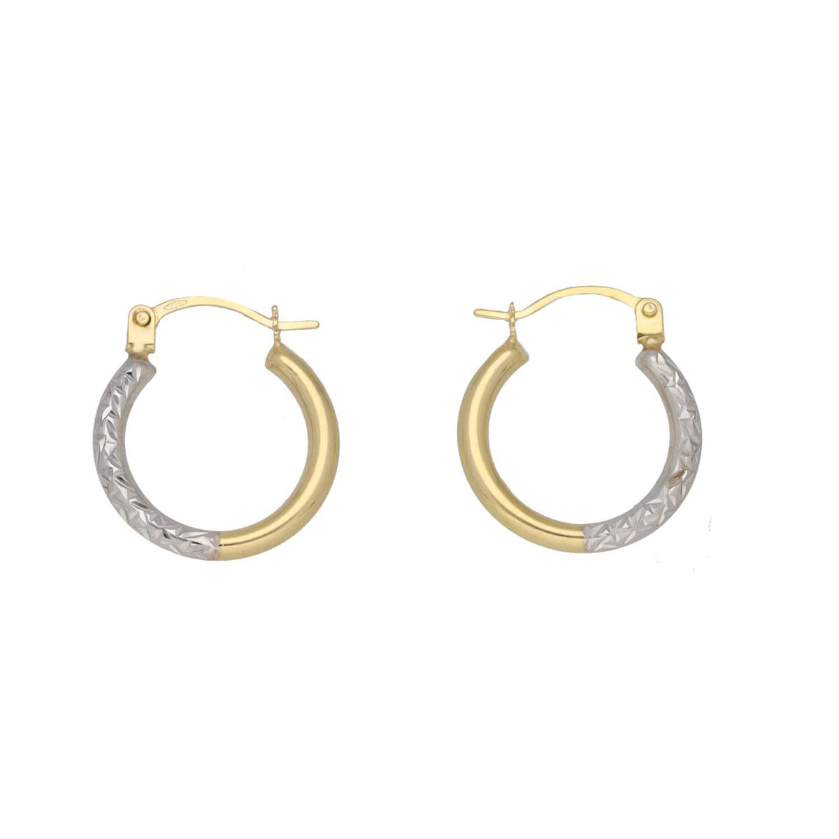 New 9ct Bi-Colour Gold 17mm Hoop Earrings
