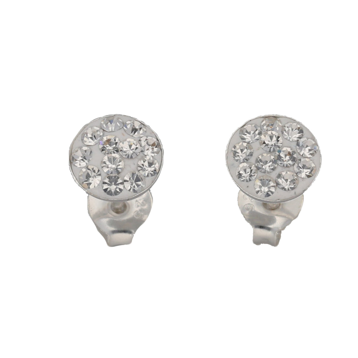 New Sterling Silver Clear Crystal Circle Stud Earrings