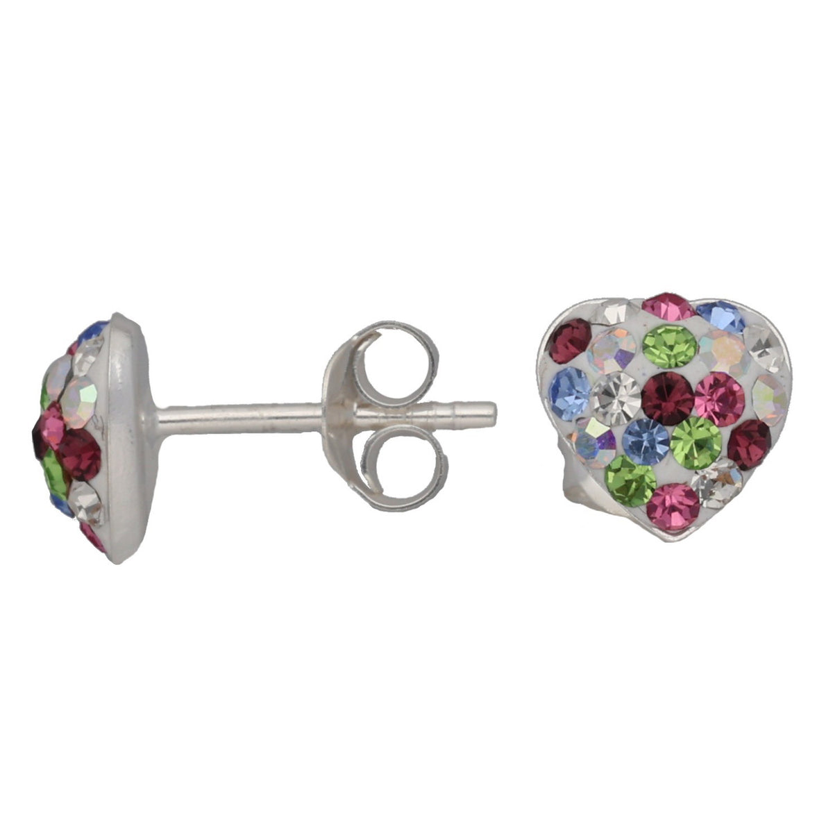 New Sterling Silver Multi Crystal Heart Stud Earrings