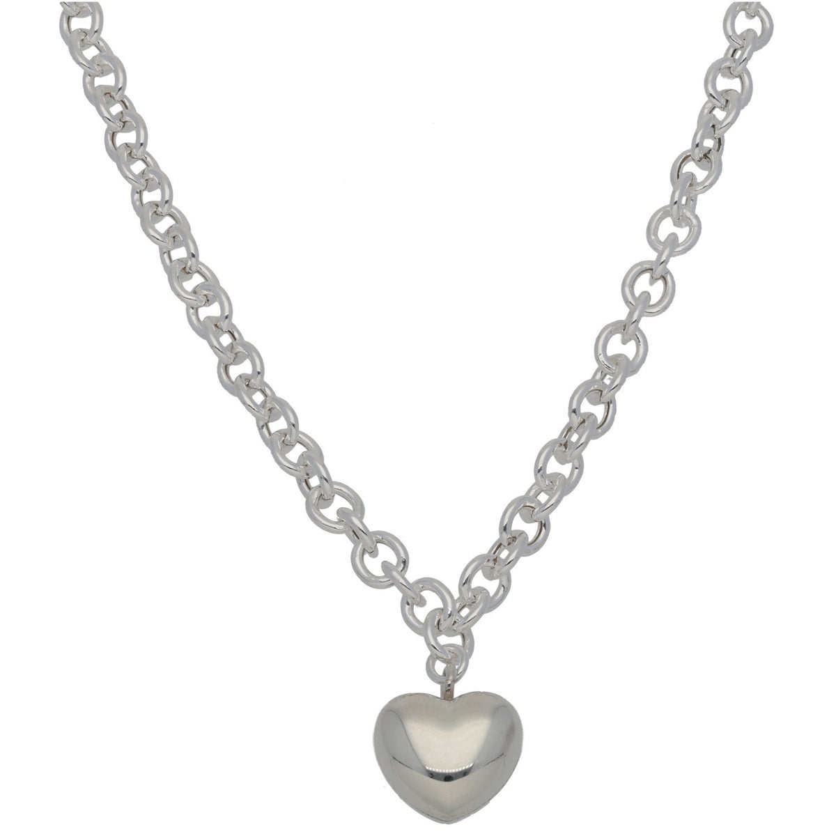 New Sterling Silver Puff Heart Pendant With Belcher Chain 18"