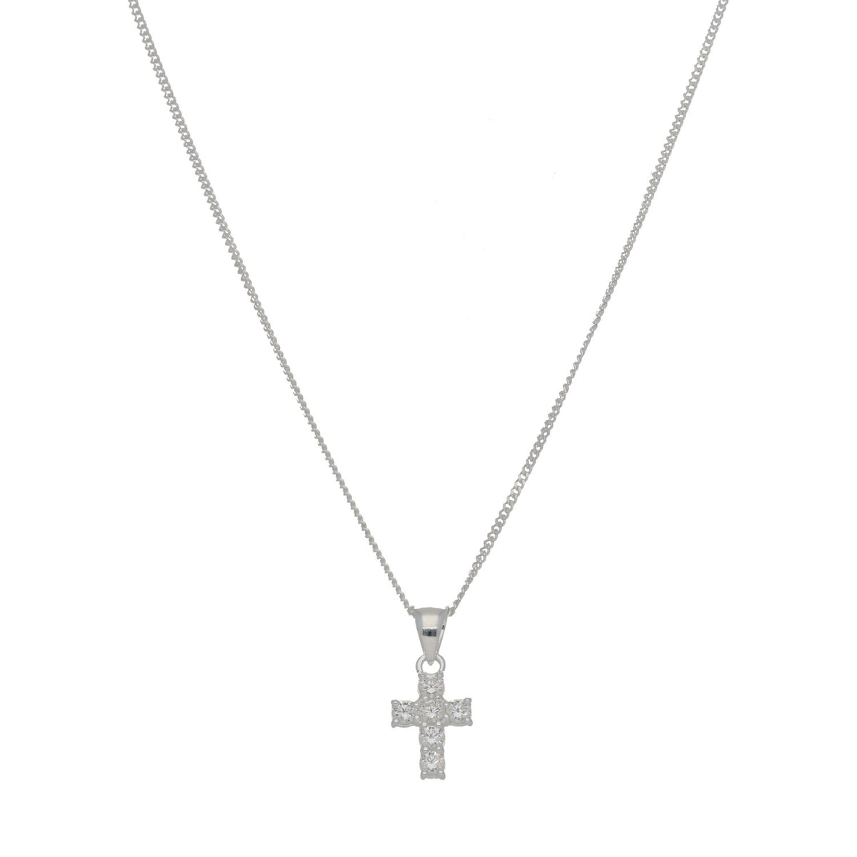 New Sterling Silver Cubic Zirconia Cross Pendant With Chain 18"