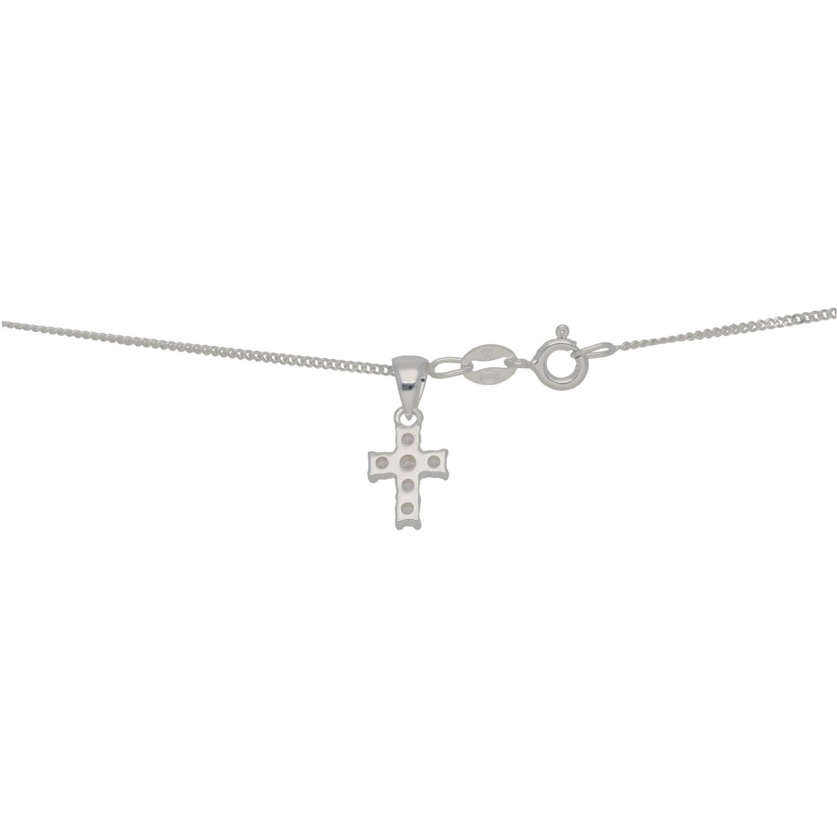 New Sterling Silver Cubic Zirconia Cross Pendant With Chain 18"