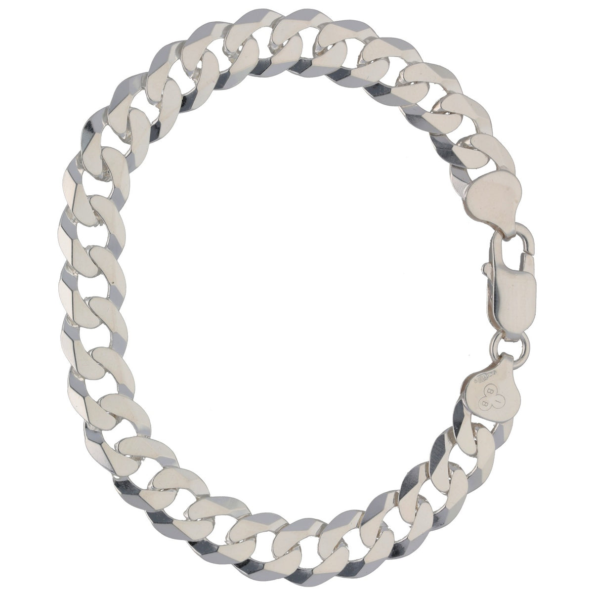 New Sterling Silver 9mm Flat Curb Bracelet