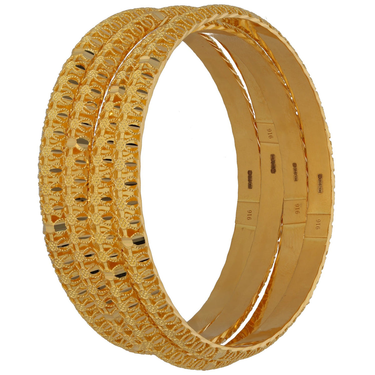 New 22ct Gold Floral & Geometric Set Of 4 Bangles