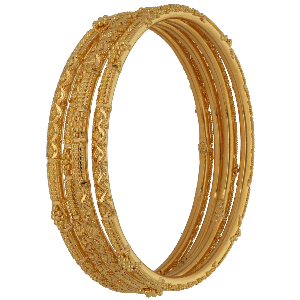 New 22ct Gold Diamond & Dotted Filigree Set Of 4 Bangles
