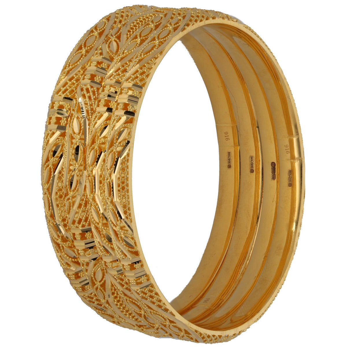 New 22ct Gold Ornate Filigree Set Of 4 Bangles