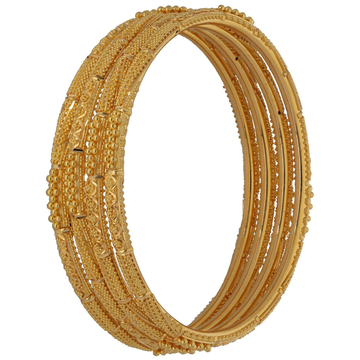 New 22ct Gold Textured Filigree Set Of 4 Bangles